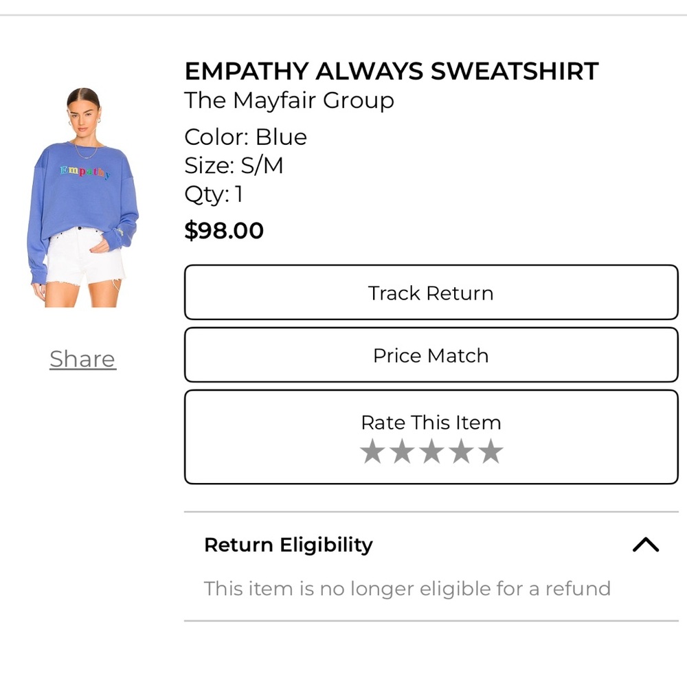 THE MAYFAIR GROUP EMPATHY ALWAYS SWEATSHIRT BLUE ONE SIZE S/M - Picture 8 of 8